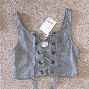 Grey lace up crop top